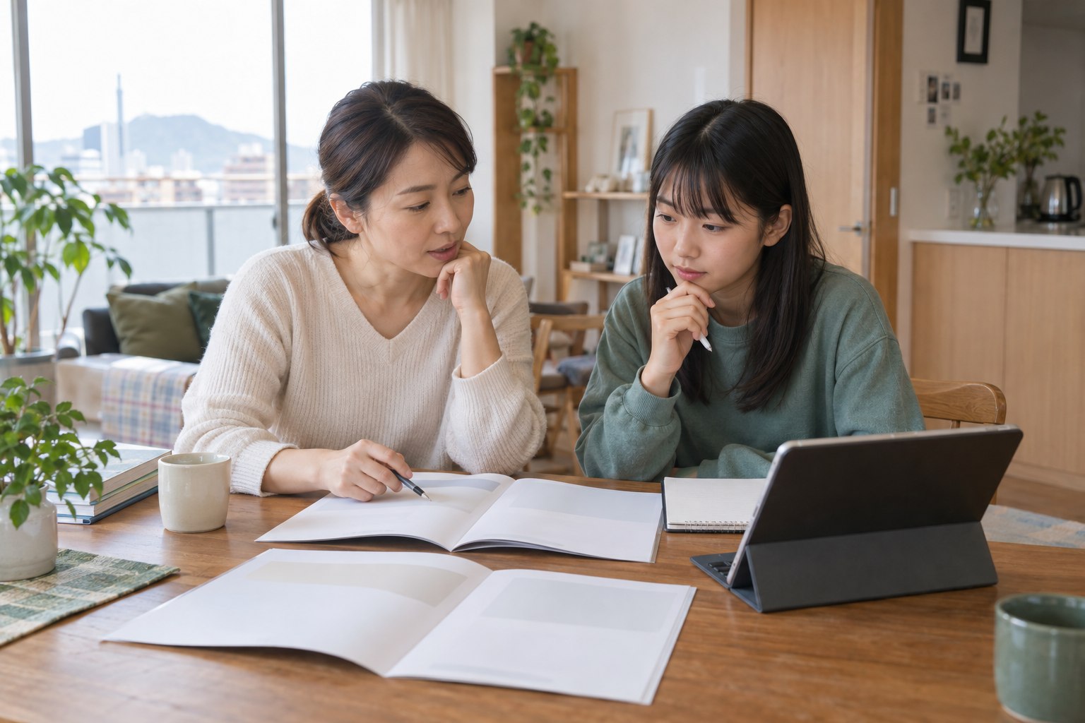 家庭教師と個別指導塾の選択肢を親子で話し合う様子