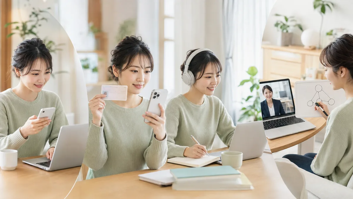 講師登録、本人確認、オンラインeラーニング研修、面談と指導テストに進むlumera講師